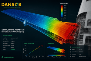 A high-fidelity Finite Element Analysis (FEA) simulation mapping localized stress distributions across a composite wing-to-fuselage joint assembly to predict structural fatigue boundaries.