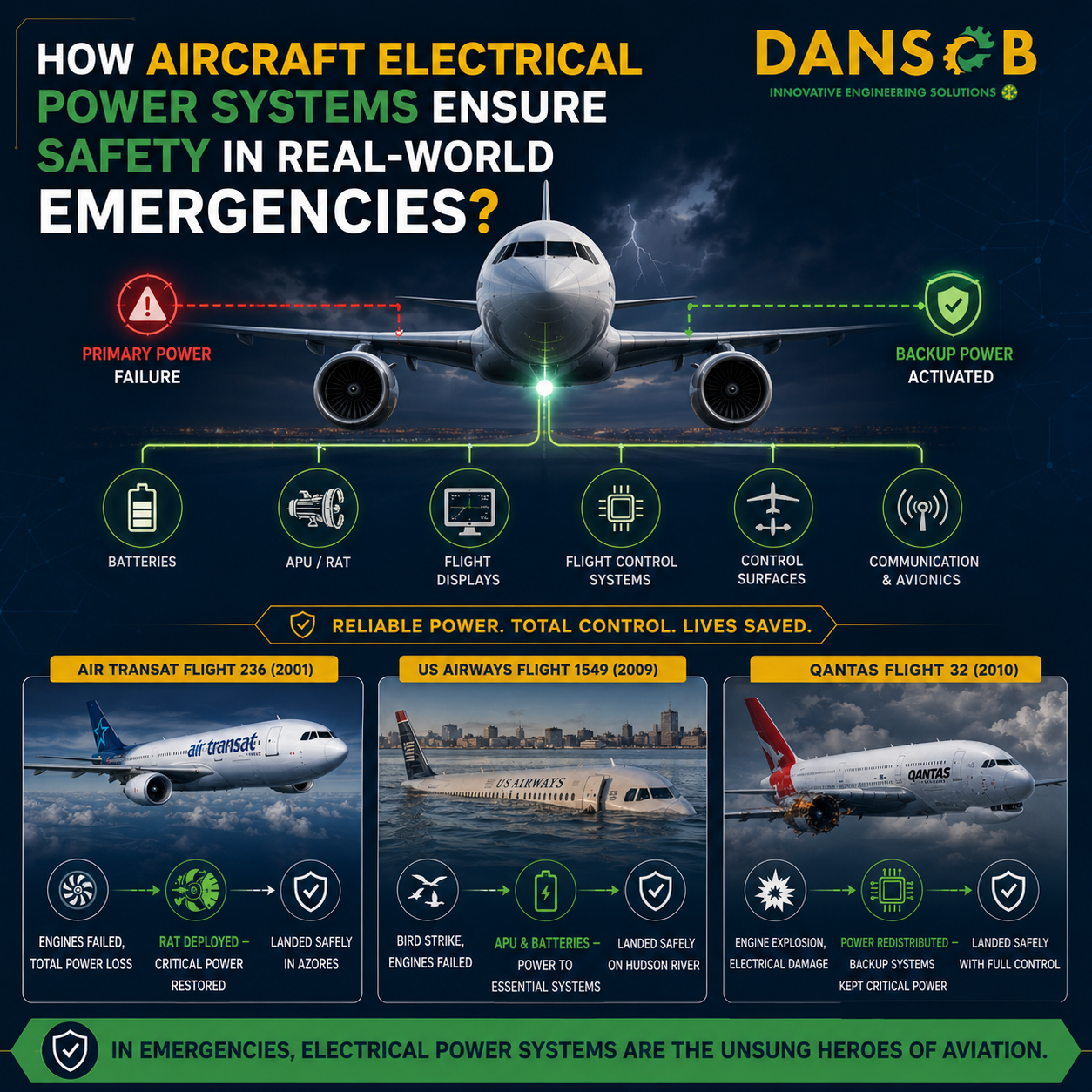 Aircraft Electrical Power Systems​ Ensure Safety in Real-World Emergencies